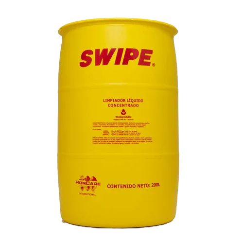 Envase industrial de Swipe con líquido desengrasante eficiente para remover grasa, aceite y suciedad pesada.