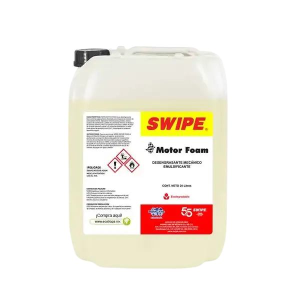Productos de limpieza para autos Motor Foam en envase de veinte litros que limpia motores y elimina grasas, aceites y residuos.