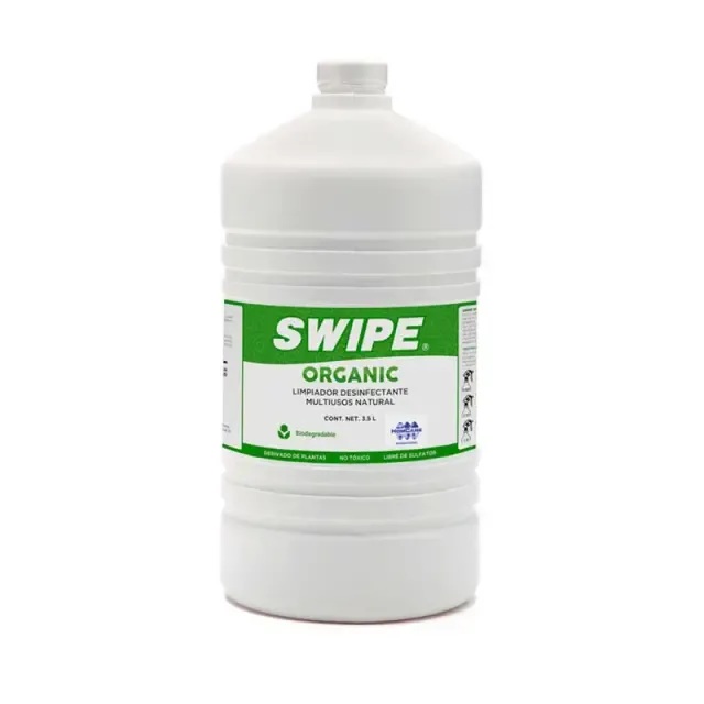 Envase de 3.5 litros de limpiador multiusos desinfectante Swipe Organic Baby, ideal para limpieza profunda y segura.